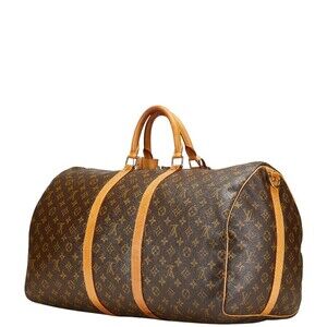 Louis Vuitton Boston Keepall Bandouliere Monogram Shoulder Leather Bag Brown